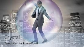  Presentation with bubble - Audience pleasing PPT layouts consisting of businessman-flying-inside-the-bubble backdrop and a light blue colored foreground