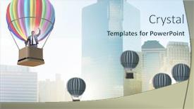  Presentation with challenge - Colorful presentation design enhanced with businessman-flying-on-balloon backdrop and a sky blue colored foreground