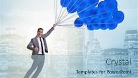  Presentation with challenge - Beautiful presentation theme featuring businessman-flying-on-balloon backdrop and a light blue colored foreground