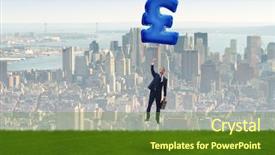  Presentation with british - PPT theme having businessman flying on british pound background and a  colored foreground