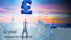  Presentation with british - Audience pleasing presentation theme consisting of businessman flying on british pound backdrop and a  colored foreground