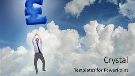  Presentation with transportation air balloon flying - Amazing theme having businessman flying on british pound backdrop and a light gray colored foreground