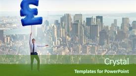  Presentation with transportation air balloon flying - Theme enhanced with businessman flying on british pound background and a tawny brown colored foreground