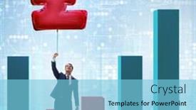  Presentation with british - Cool new slides with businessman flying on british pound sign inflatable balloon backdrop and a light blue colored foreground