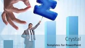  Presentation with british - PPT theme featuring businessman-flying-on-british-pound background and a light blue colored foreground