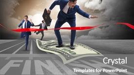  Presentation with finish line - Amazing presentation design having businessman flying on dollar banknote backdrop and a gray colored foreground