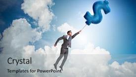  Presentation with gold dollar sign - Presentation theme consisting of businessman flying on dollar sign background and a light gray colored foreground