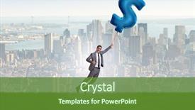  Presentation with gold dollar sign - Colorful PPT theme enhanced with businessman flying on dollar sign backdrop and a  colored foreground