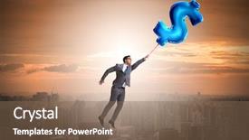  Presentation with golden dollar sign - Audience pleasing PPT theme consisting of businessman flying on dollar sign backdrop and a  colored foreground