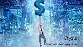  Presentation with dollar sign - Slides enhanced with businessman flying on dollar sign background and a  colored foreground