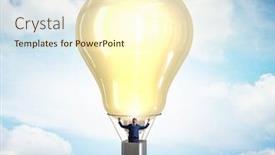  Presentation with balloon - Audience pleasing PPT theme consisting of businessman-flying-on-hot-balloon backdrop and a cream colored foreground