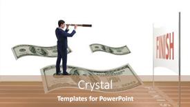  Presentation with dollar - Audience pleasing presentation theme consisting of businessman-flying-on-hundred-dollar backdrop and a coral colored foreground