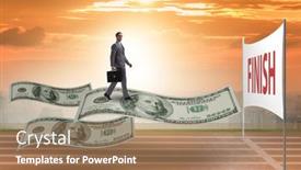  Presentation with dollar - Cool new presentation design with businessman-flying-on-hundred-dollar backdrop and a coral colored foreground