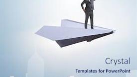  Presentation with plane - Cool new presentation theme with businessman-flying-on-paper-plane backdrop and a sky blue colored foreground