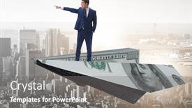  Presentation with plane - Presentation having businessman-flying-on-paper-plane background and a gray colored foreground