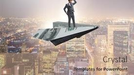  Presentation with plane - Presentation theme with businessman-flying-on-paper-plane background and a coral colored foreground