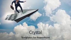  Presentation with plane - Slide deck enhanced with businessman flying on paper plane background and a  colored foreground