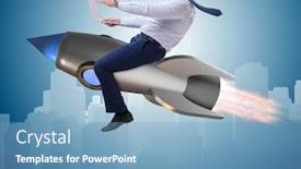  Presentation with rocket - Colorful slides enhanced with businessman-flying-on-rocket backdrop and a teal colored foreground