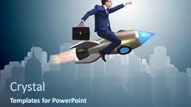  Presentation with rocket - PPT theme enhanced with businessman-flying-on-rocket background and a ocean colored foreground