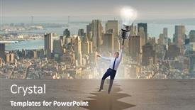  Presentation with gap - Beautiful slide set featuring businessman flying over gap on light bulb balloon backdrop and a gray colored foreground