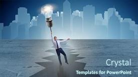  Presentation with gap - Slides featuring businessman flying over gap on light bulb balloon background and a ocean colored foreground