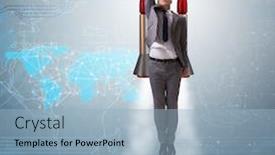  Presentation with rocket - Beautiful presentation design featuring businessman-flying-with-rocket backdrop and a light blue colored foreground