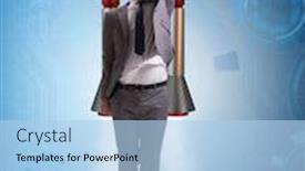  Presentation with rocket - Slide set enhanced with businessman-flying-with-rocket background and a light blue colored foreground