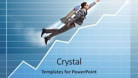  Presentation with rocket - Theme consisting of businessman flying with rocket in funny business concept background and a light blue colored foreground