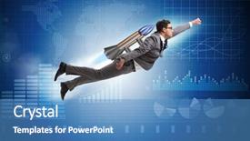  Presentation with rocket - PPT theme having businessman flying with rocket in funny business concept background and a teal colored foreground