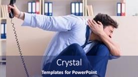  Presentation with telephone poles - Beautiful presentation design featuring businessman frustrated at many telephone calls backdrop and a navy blue colored foreground