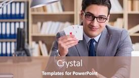  Presentation with gambling - Beautiful slide deck featuring businessman gambling playing cards at work backdrop and a coral colored foreground