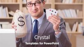  Presentation with gambling - Cool new slide deck with businessman gambling playing cards at work backdrop and a dark gray colored foreground