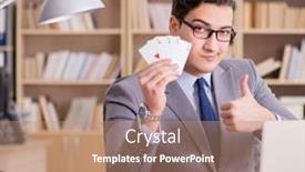  Presentation with gambling - Amazing slide set having businessman gambling playing cards at work backdrop and a coral colored foreground