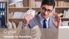  Presentation with gambling - Presentation featuring businessman gambling playing cards at work background and a coral colored foreground
