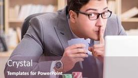  Presentation with playing cards - Colorful PPT theme enhanced with businessman gambling playing cards backdrop and a violet colored foreground