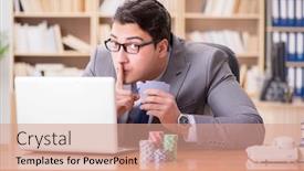  Presentation with gambling - Colorful slide deck enhanced with businessman gambling playing cards at work backdrop and a coral colored foreground