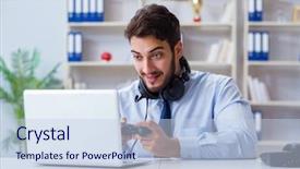  Presentation with family playing board game - Colorful slide set enhanced with businessman gamer in office playing backdrop and a sky blue colored foreground