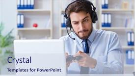  Presentation with office - Amazing PPT layouts having businessman gamer in office playing backdrop and a sky blue colored foreground