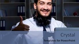  Presentation with play - PPT layouts having businessman-gamer-staying-late background and a teal colored foreground