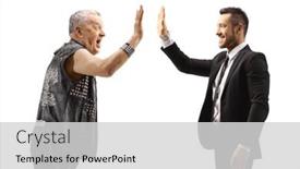  Presentation with punk - Colorful presentation design enhanced with businessman-gesturing-high-five backdrop and a light gray colored foreground