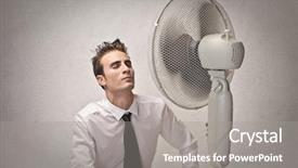 Presentation with wind - Audience pleasing slide deck consisting of businessman gets air with fan backdrop and a gray colored foreground