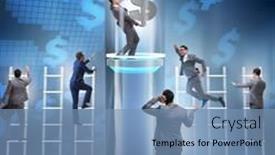  Presentation with promotion - Slide deck enhanced with businessman getting promotion in financial concept background and a teal colored foreground