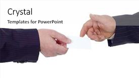  Presentation with give - Slide deck featuring businessman give visiting card to another businessman isolated on white background background and a white colored foreground