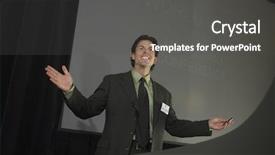  Presentation with podium finish - Presentation theme enhanced with businessman giving a lecture background and a dark gray colored foreground