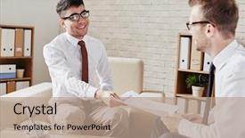  Presentation with contract - Presentation theme having businessman giving contract for signing to his partner background and a coral colored foreground