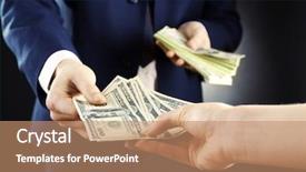  Presentation with people lost money fired businessman - PPT theme enhanced with businessman giving money on dark background and a coral colored foreground