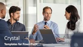  Presentation with new business ideas - Theme consisting of businessman-giving-some-new-ideas background and a ocean colored foreground