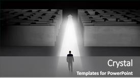  Presentation with maze - Slide deck enhanced with businessman going straight ahead on a lighted carpet arrow between two maze background and a gray colored foreground