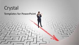  Presentation with business challenge businessman entrance maze - Presentation having businessman going through the maze background and a light gray colored foreground