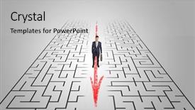  Presentation with business challenge businessman entrance maze - Beautiful PPT theme featuring businessman going through the maze backdrop and a  colored foreground